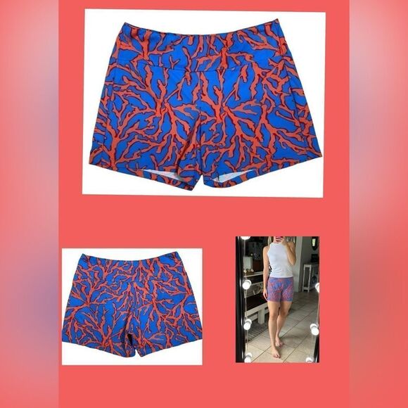 J. McLaughlin Blue & Orange Coral Reef Print Stretchy Pull On 5” Bike Short - Picture 1 of 5